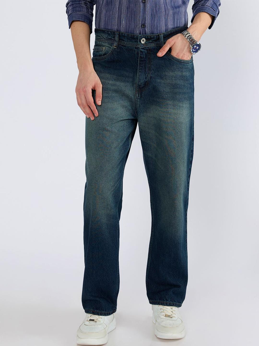 Espanshe Men Mid-Rise Relexed Fit Jeans Dark Blue Shade