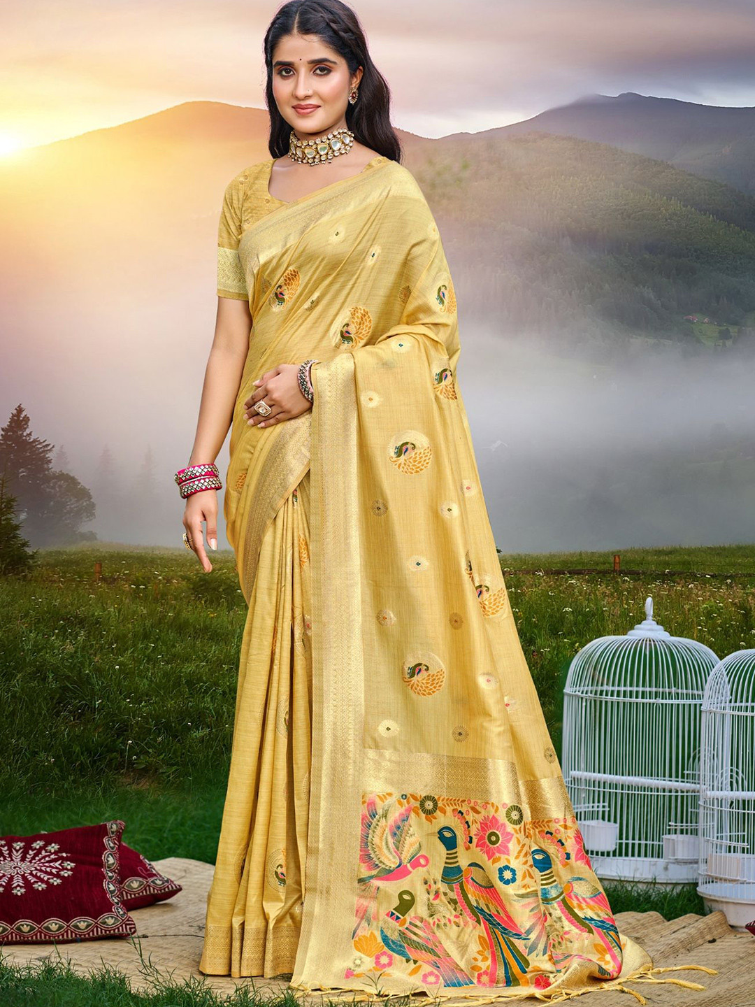 DEVATITHI Yellow Havy Assam Silk Saree