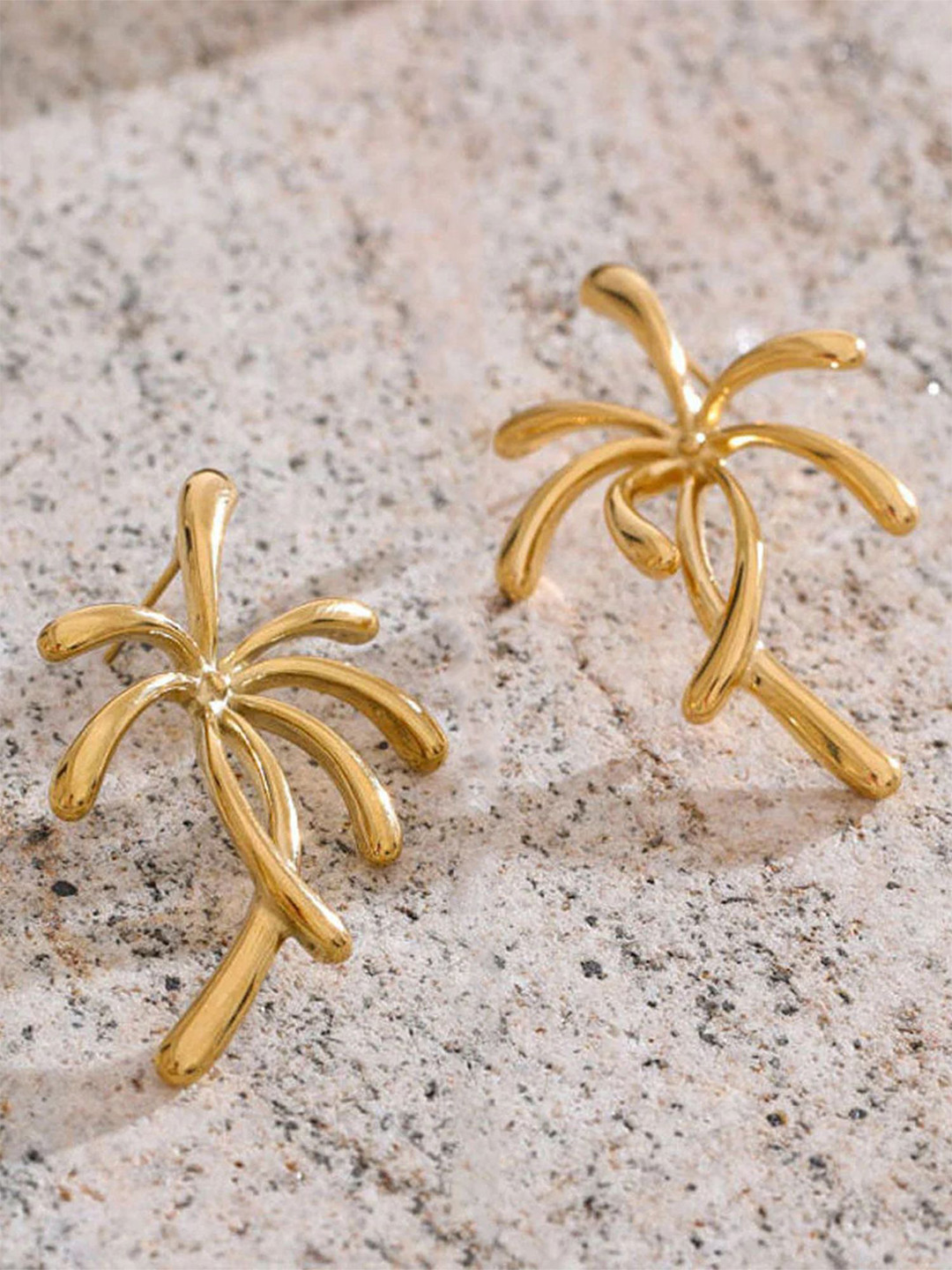 Bohey by KARATCART Gold-Plated Elegant Palm Tree Shaped Studs