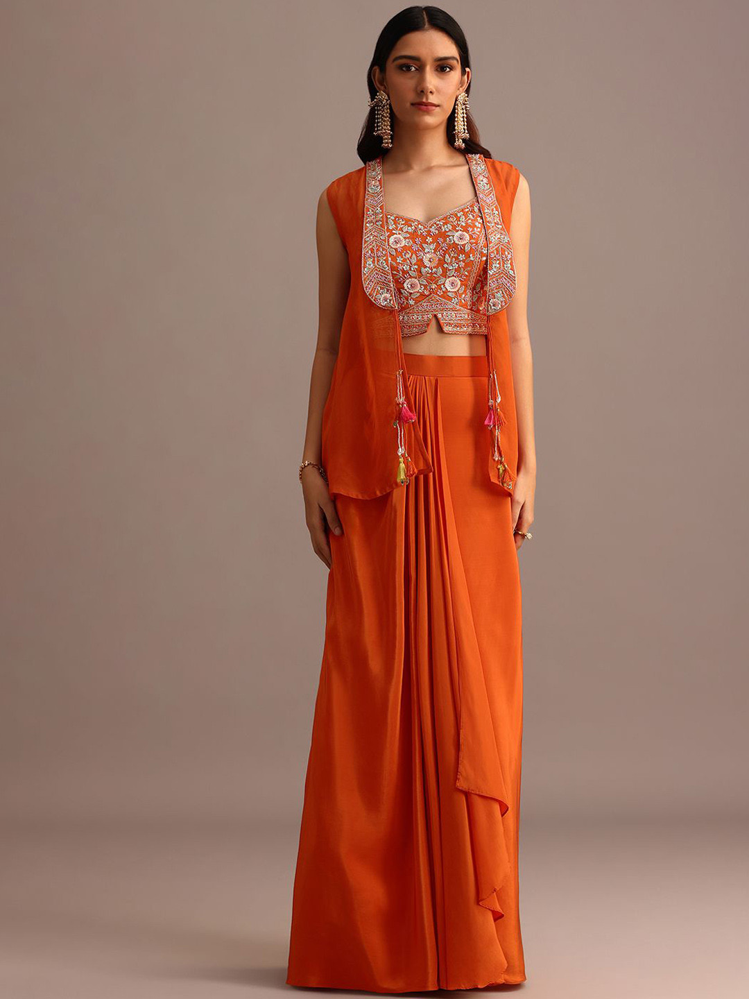 KALKI Fashion Women Embroidered Crop Top & Jacket With Draped Skirt Co-Ords