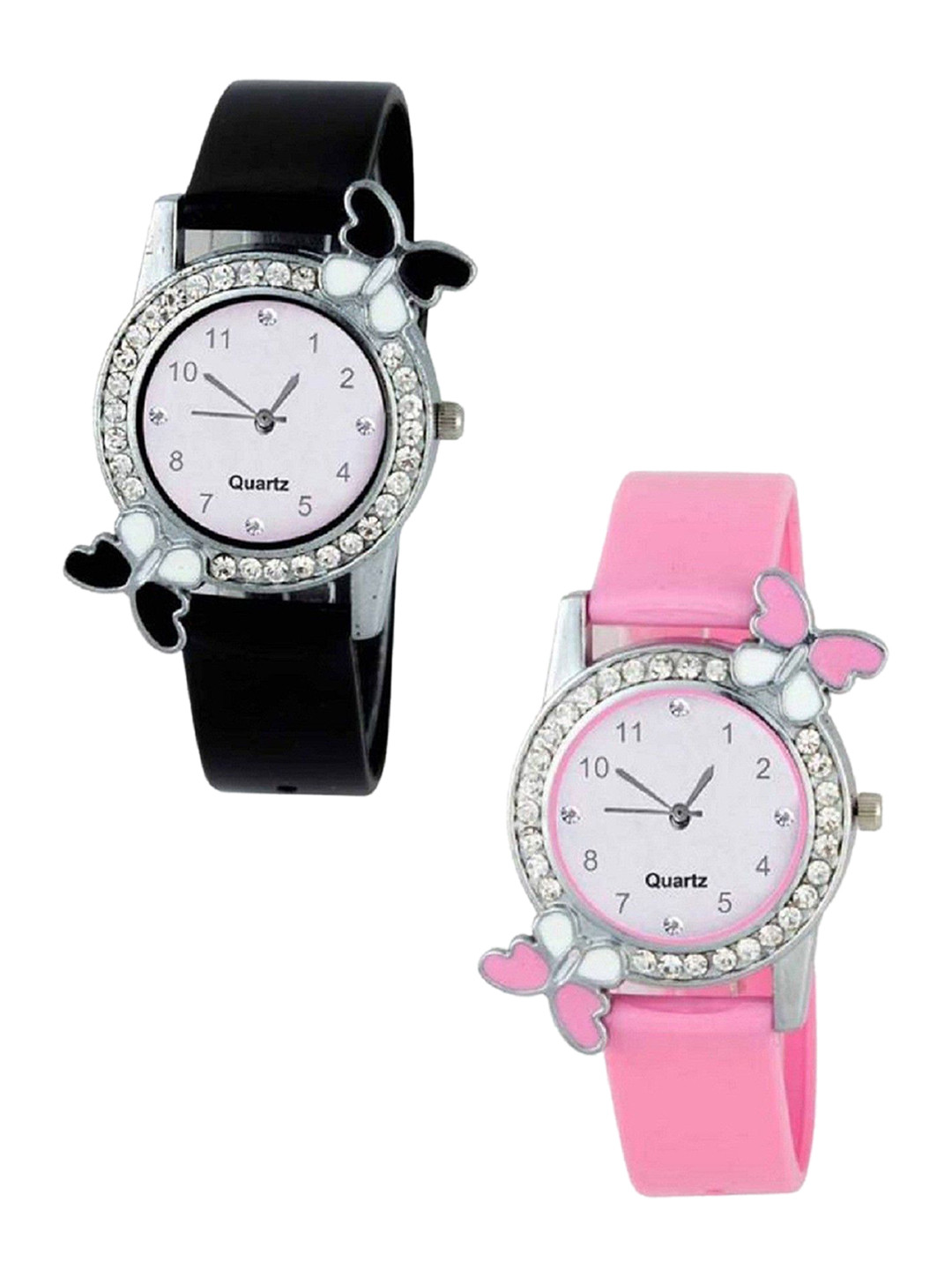 Miss Perfect Unisex Pack of 2 Embellished Dial & Straps Analogue Watch a 1171