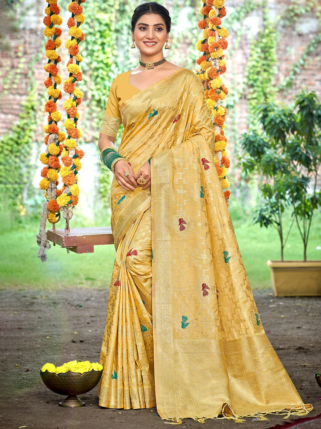 DEVATITHI Mustard Heavy Assam Silk Saree