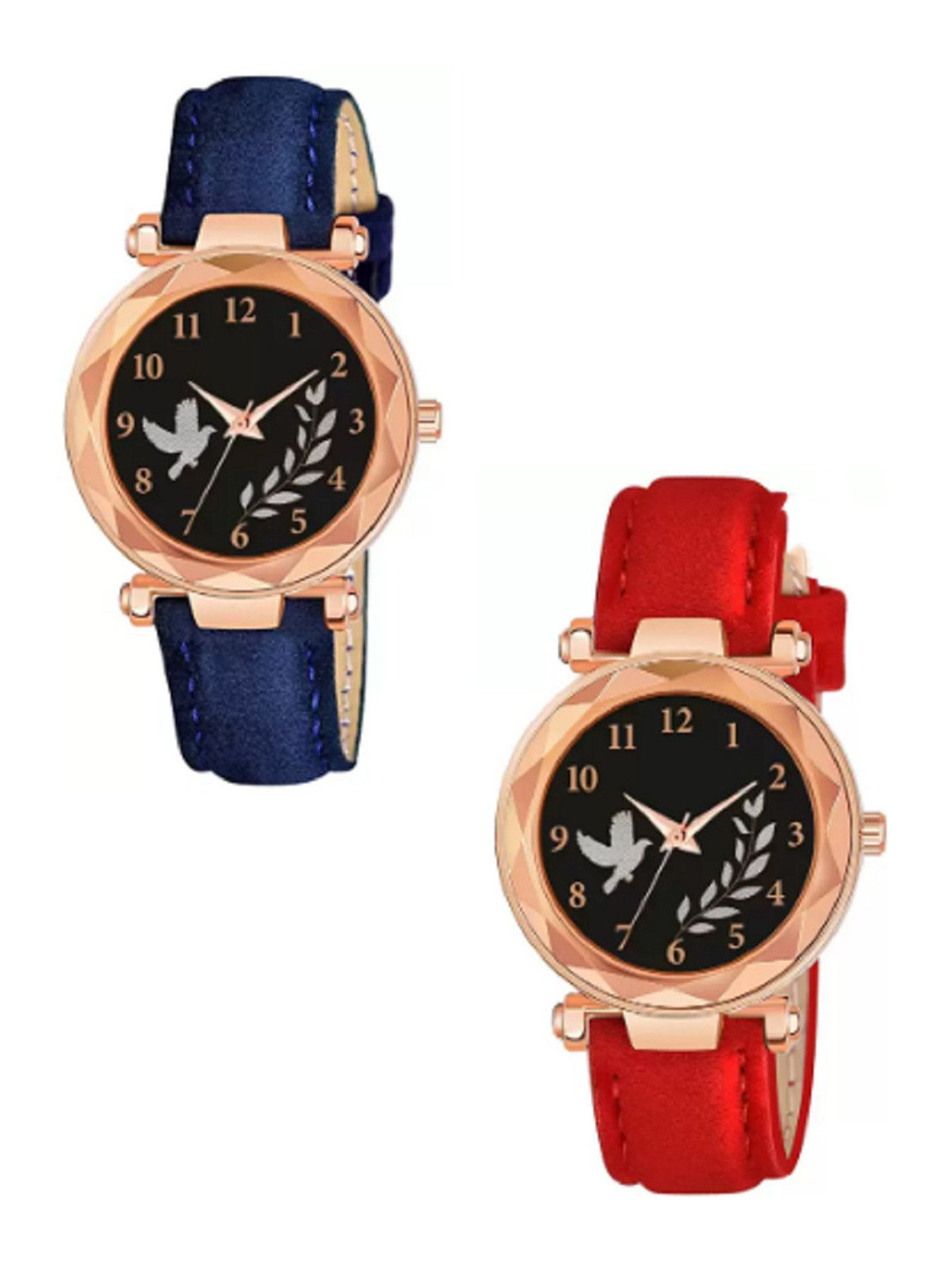 Miss Perfect Unisex Set of 2 Leather Regular Straps Analogue Watches QE181