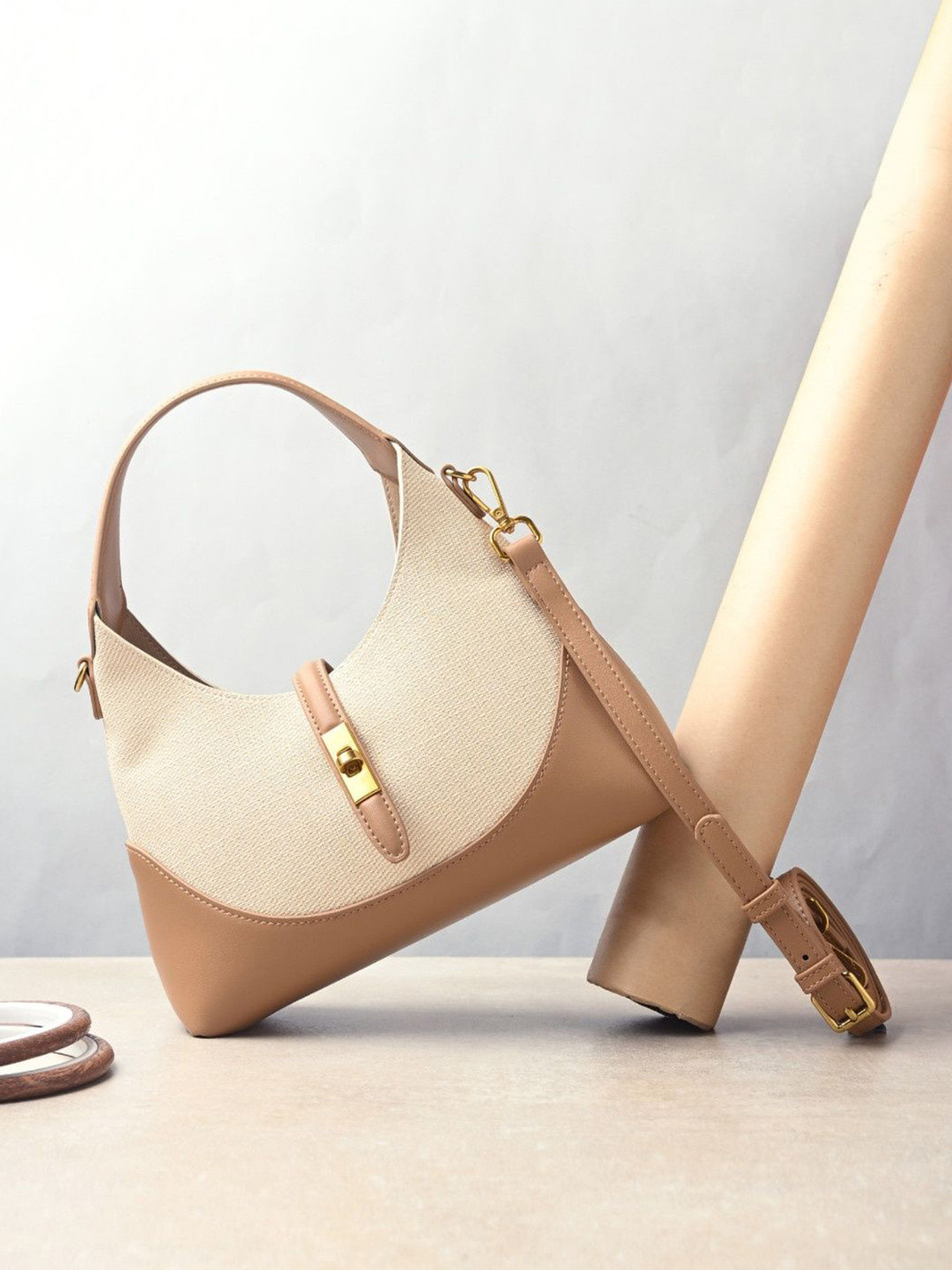 FEATHERS Women Solid Structured Buckle Detail Shoulder Bag