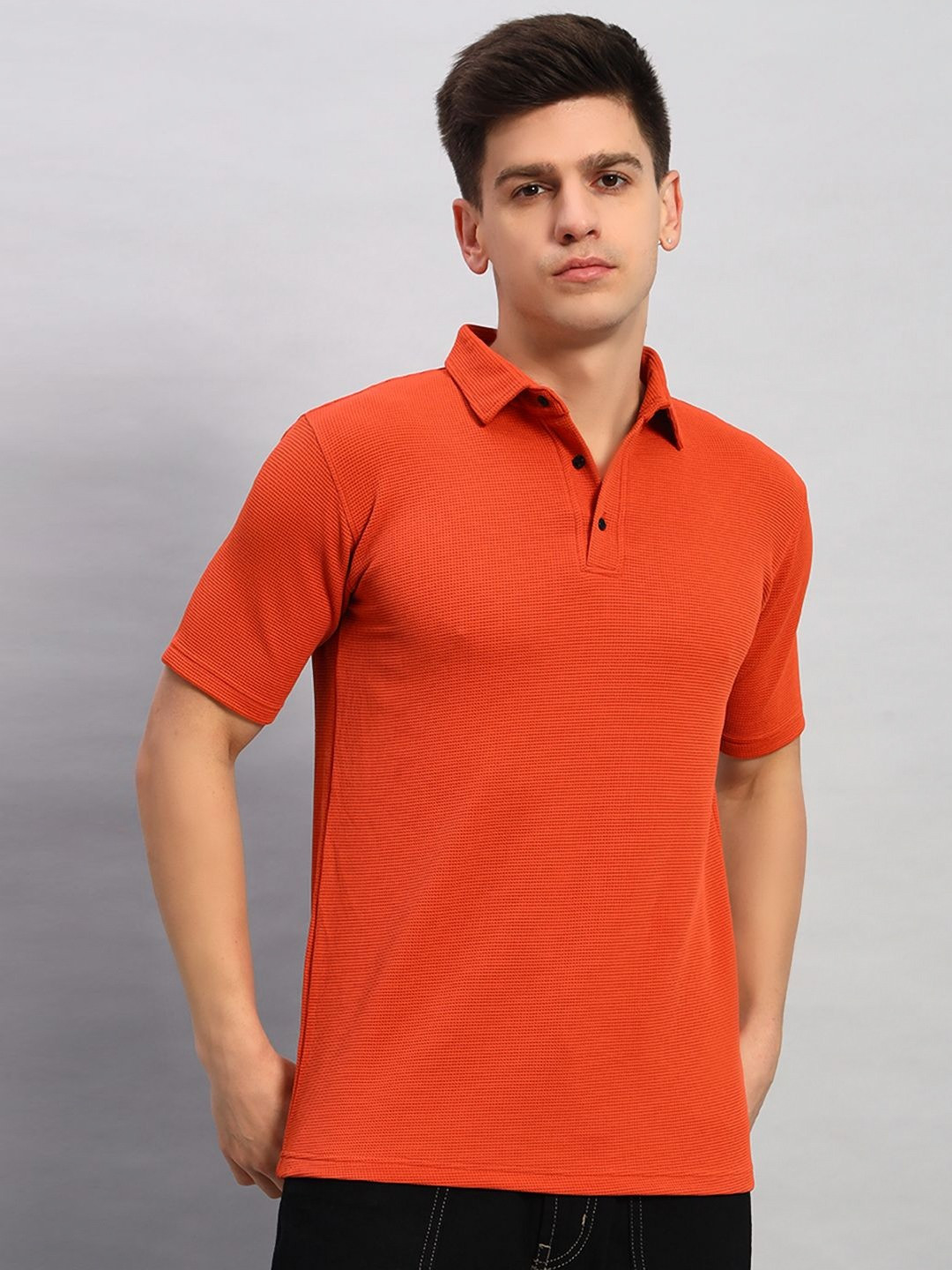 ROAD RIDER Men Self Design Polo Collar T-shirt