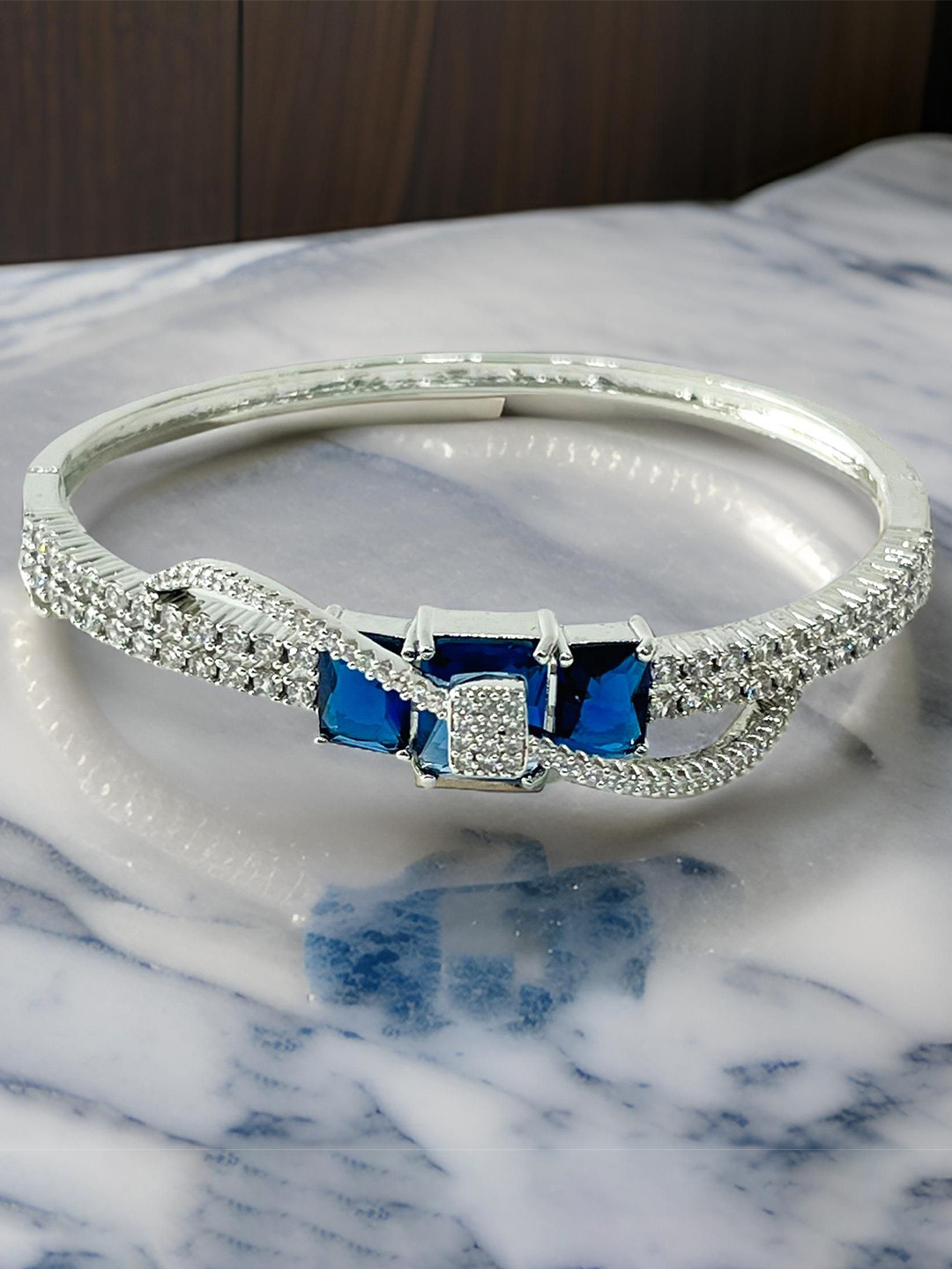 J D Jewellers Women American Diamond Antique Silver-Plated Kada Bracelet