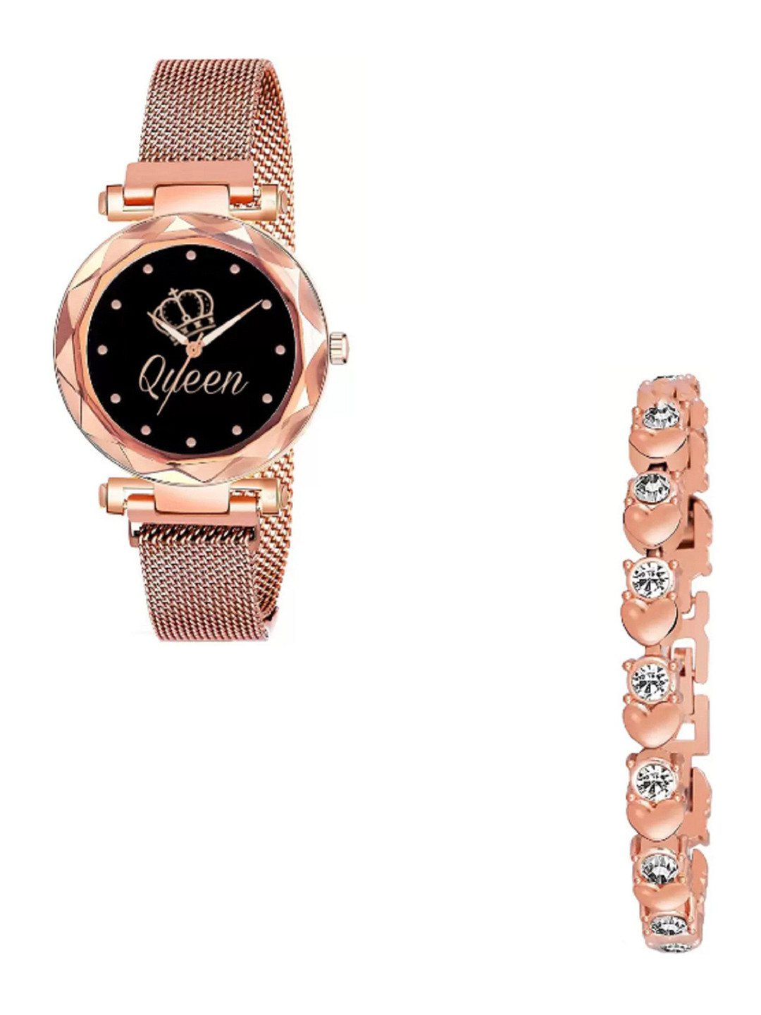 Miss Perfect Unisex Embellished Dial & Bracelet Style Straps Watch and a Bracelet LJ188