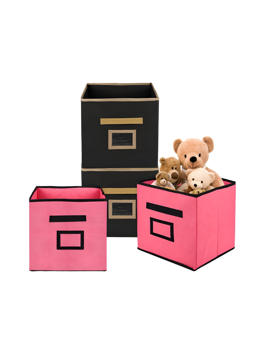 Aura Pink & Black 4 Pieces Plain Multi-Utility Organisers