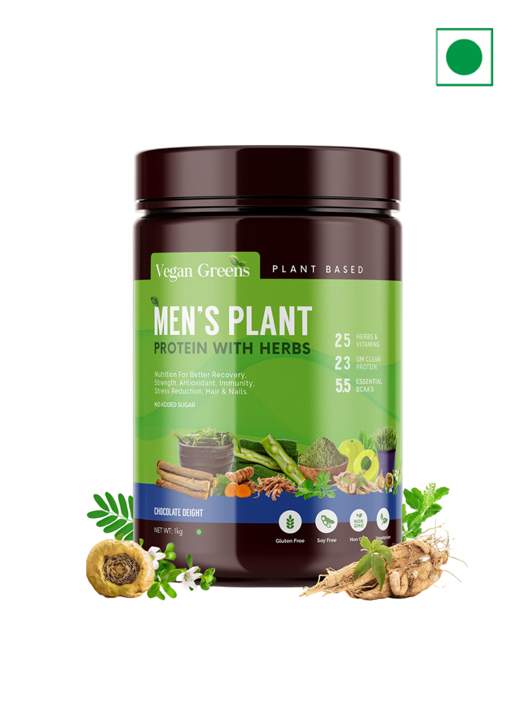 Vegan Greens Men 1 kg Plant Protein With Ayurvedic Herbs Chocolate Delight