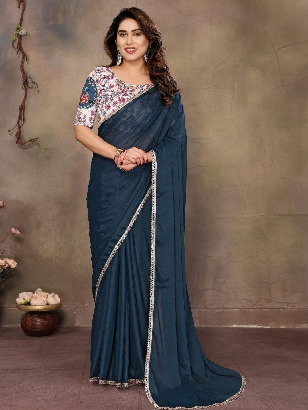 ODETTE Plain Saree With Unstitched Blouse