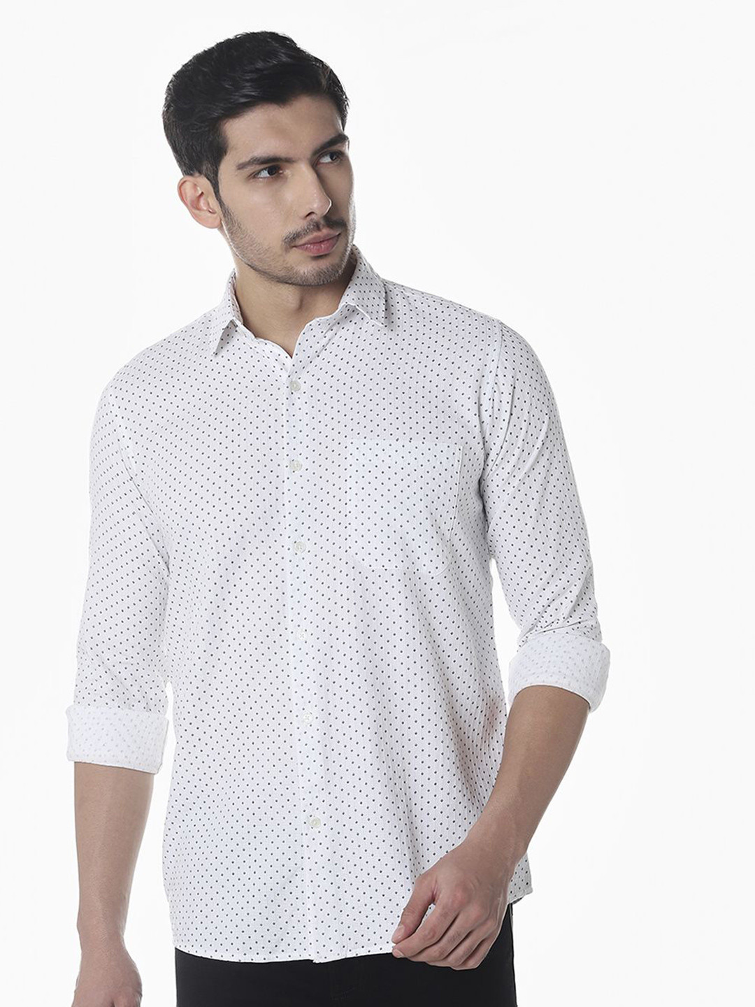 Klub Fox Polka Dots Printed Spread Collar Slim Fit Cotton Shirt