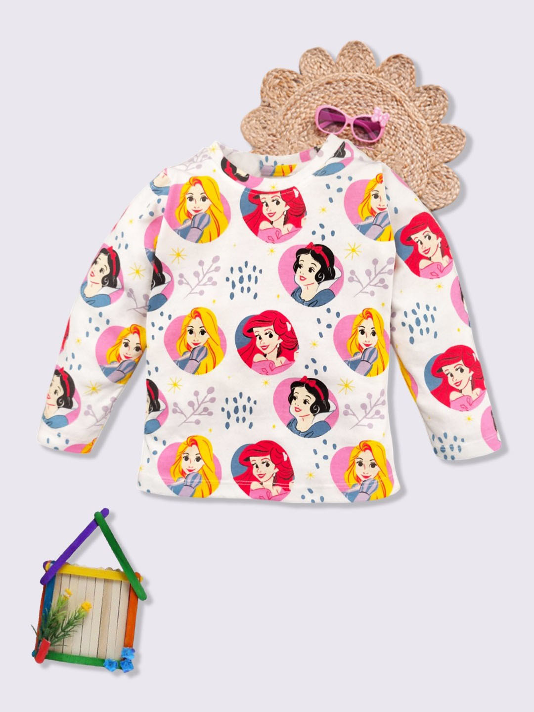 YK Disney Girls Long Sleeves Disney Princess Printed Cotton T-Shirt