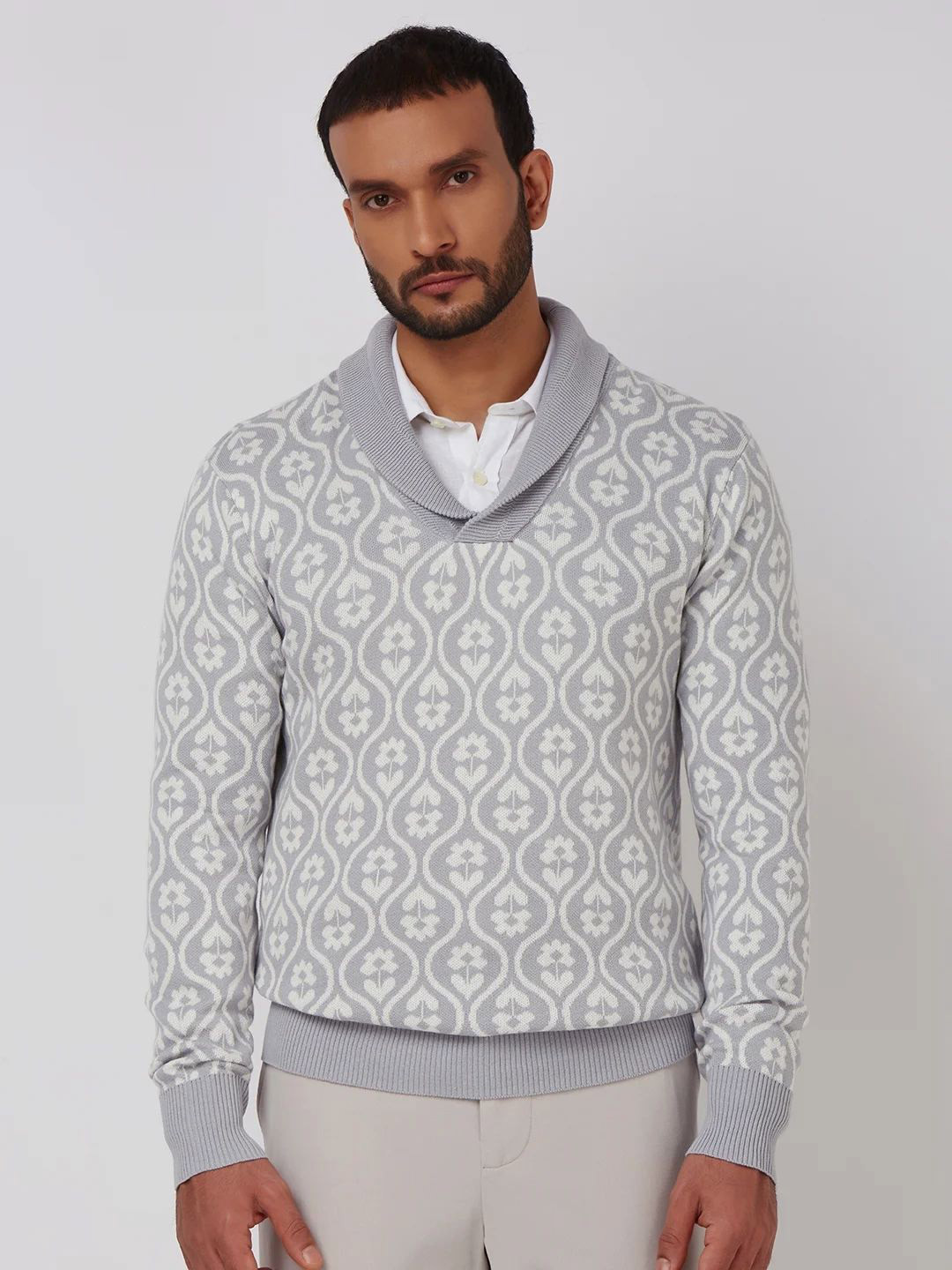 Mufti Men Floral Printed Long Sleeve Cotton Pullover Sweater