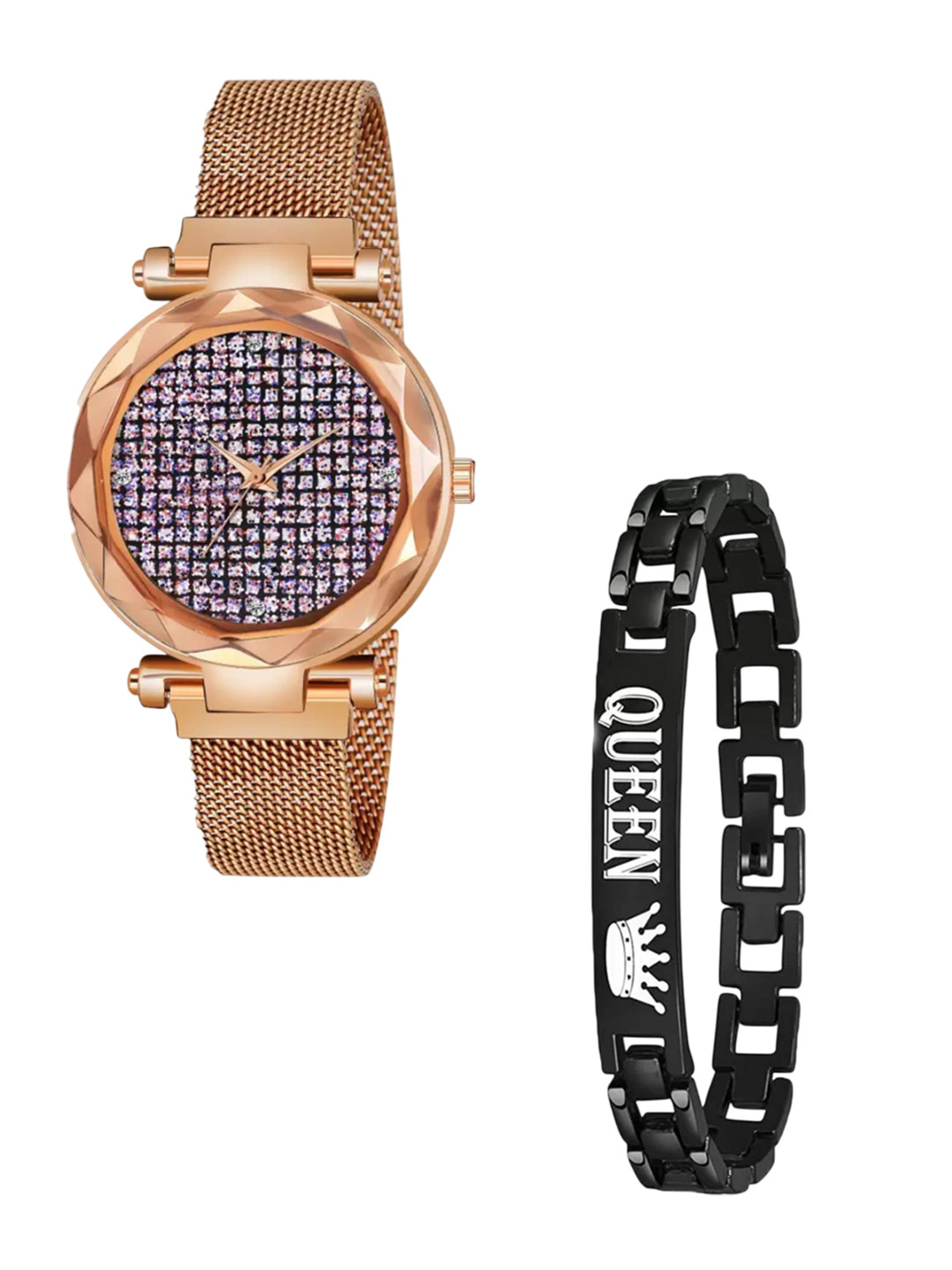 Miss Perfect Unisex Embellished Dial & Bracelet Style Straps Analogue Watch jk2276