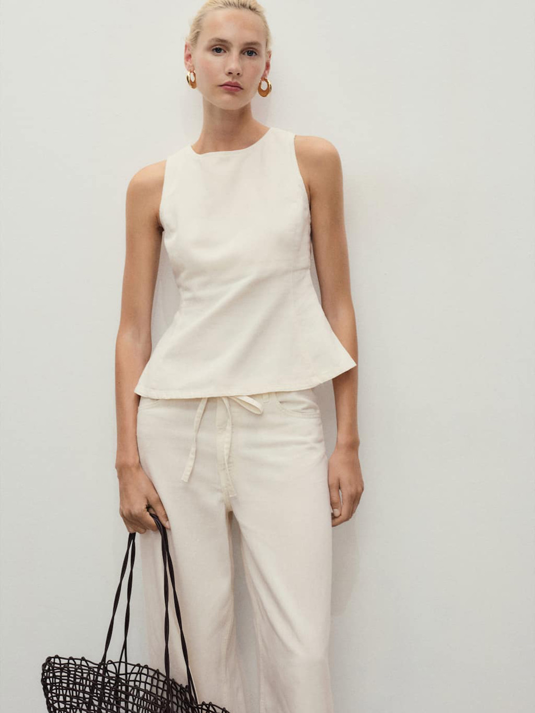 MANGO Paneled Cotton Linen A-Line Top