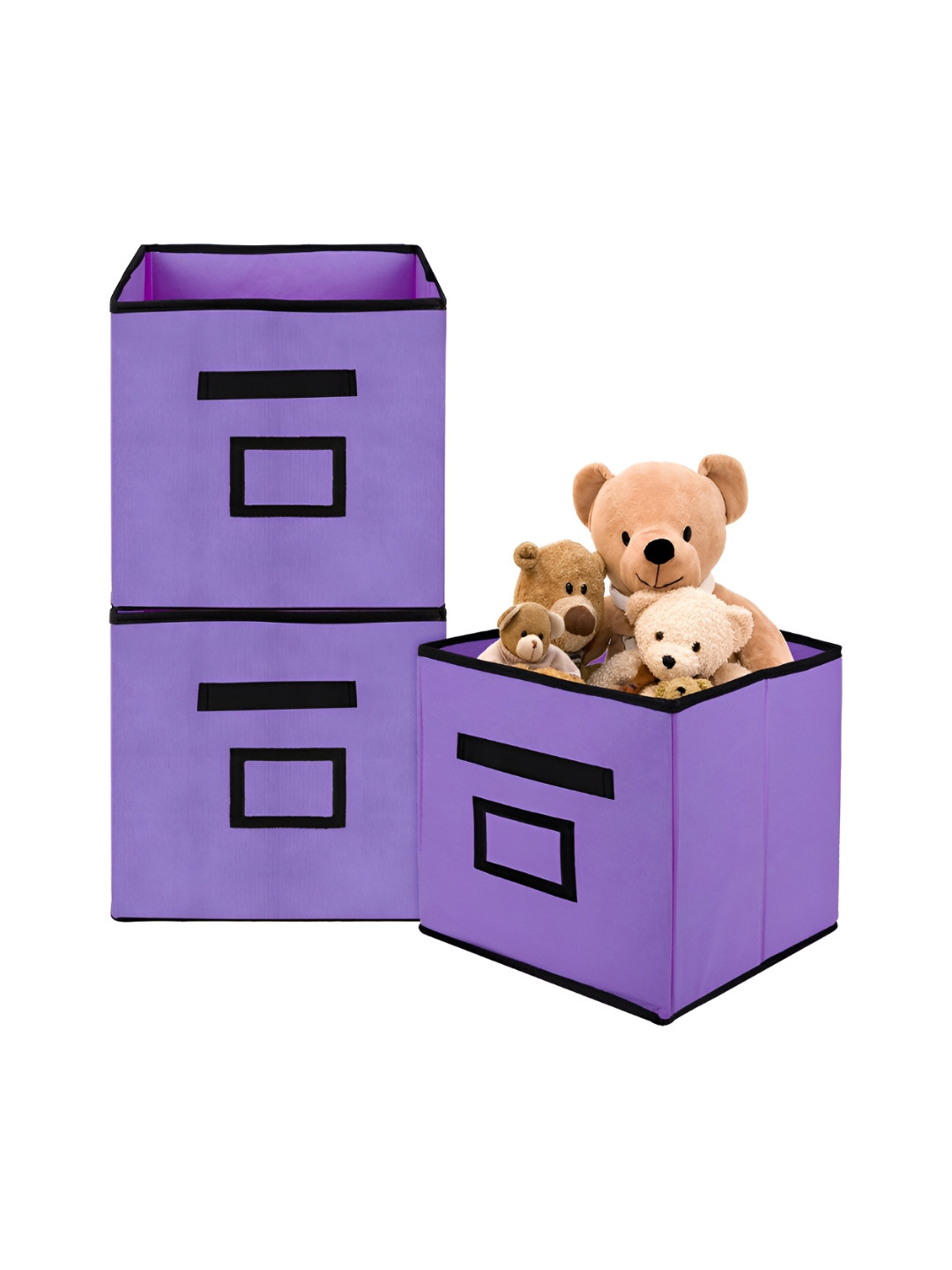 Aura Purple & Black 3 Pieces Plain Multi-Utility Organisers