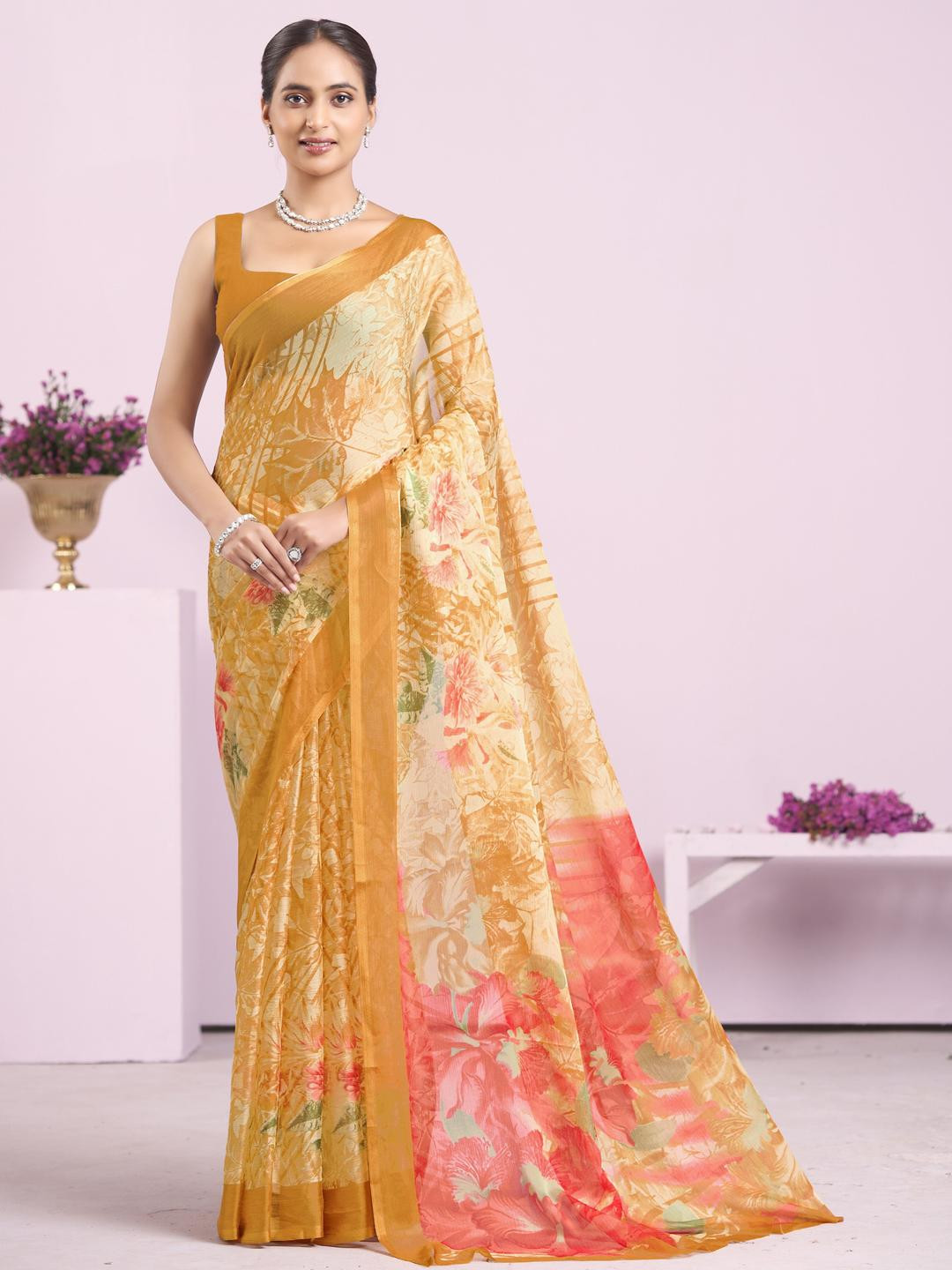 Garden Vareli Floral Printed Saree Without Blouse Piece