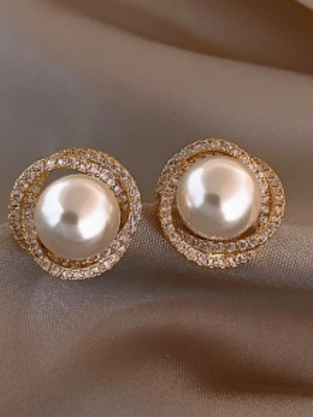 SKORPIO Artificial Stones Studded & Beaded Korean Circular Shaped Studs