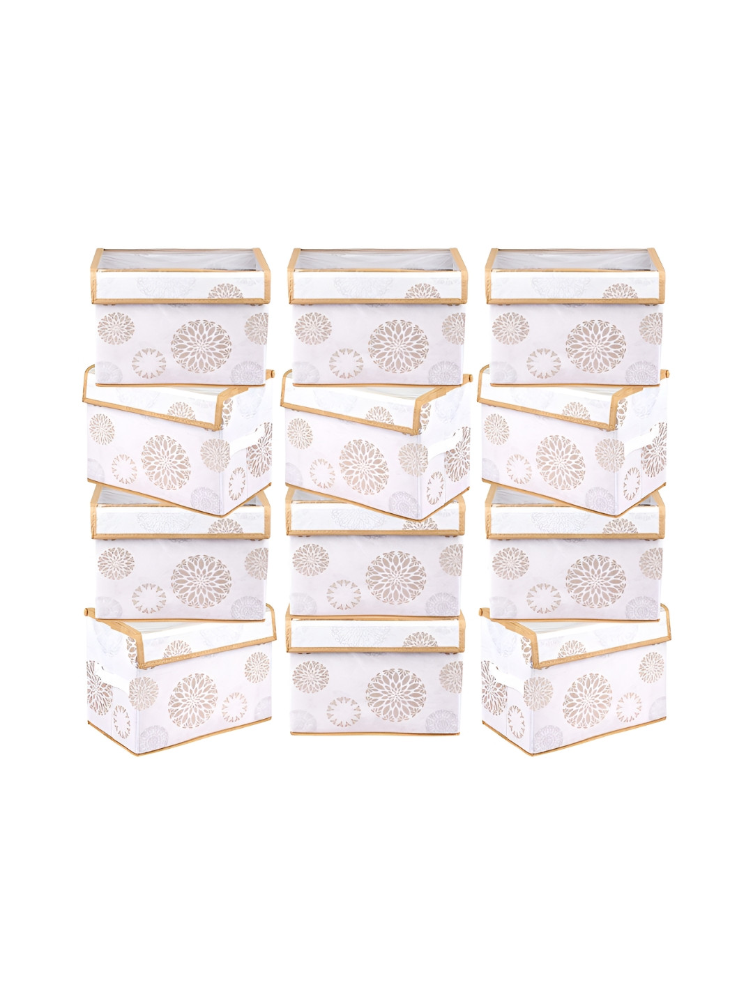 Aura White & Gold Toned 12 Pieces Printed Storage Box Organisers