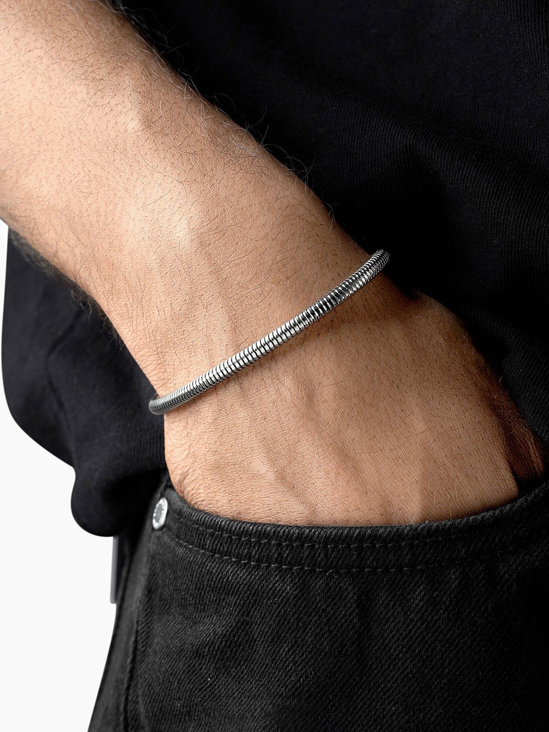 SWASHAA Men Silver-Plated Stainless Steel Rope Chain Wraparound Bracelet