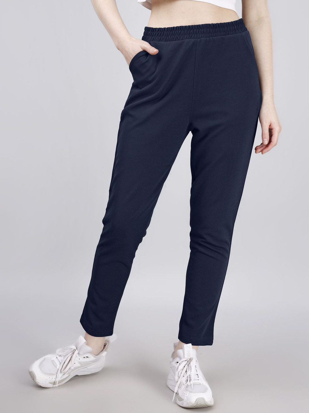 Leewan Women Striped Dry-Fit High-Rise Track Pants