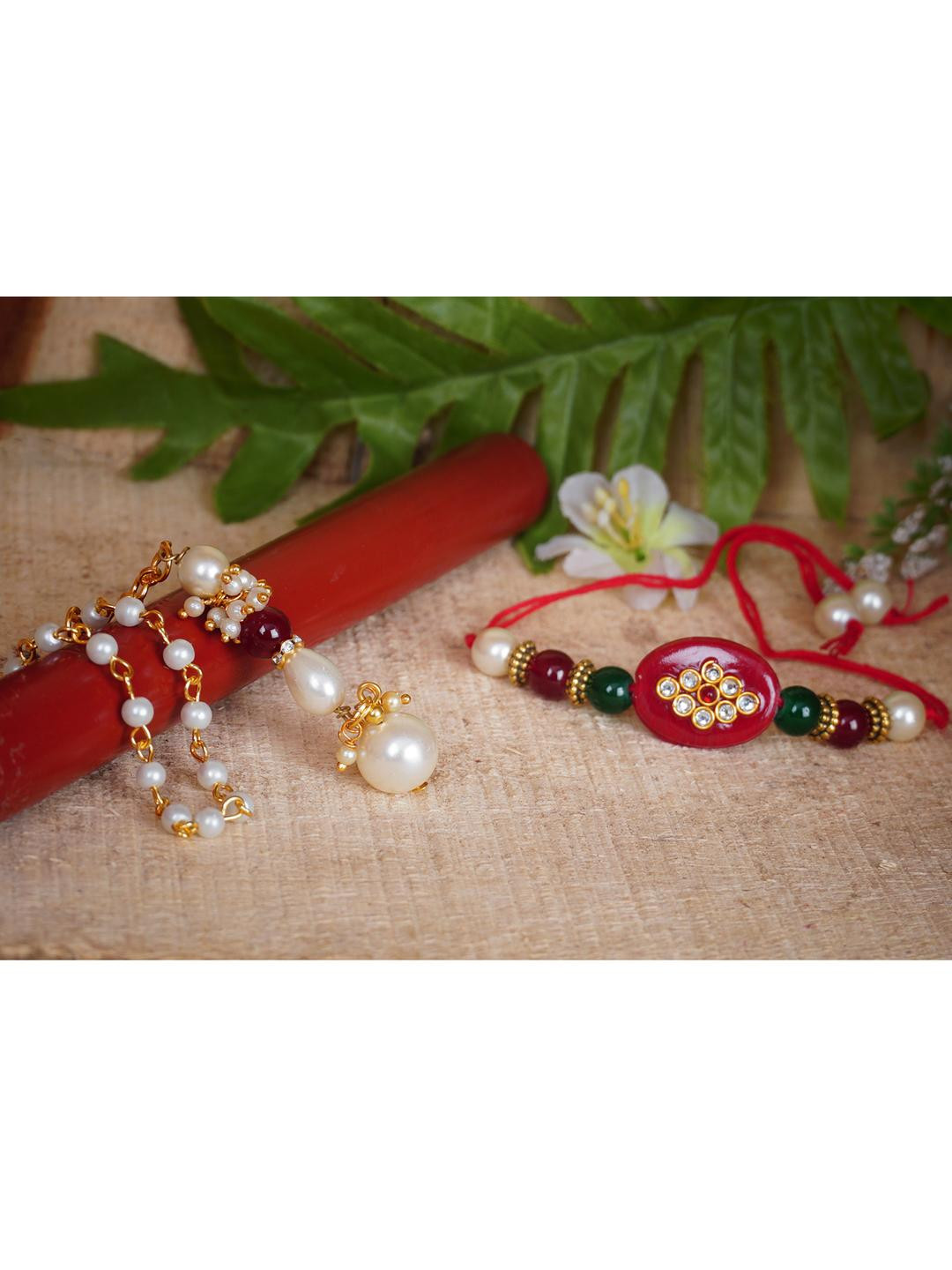 JFL - JEWELLERY FOR LESS Unisex Red Plastic Kundan Bracelet