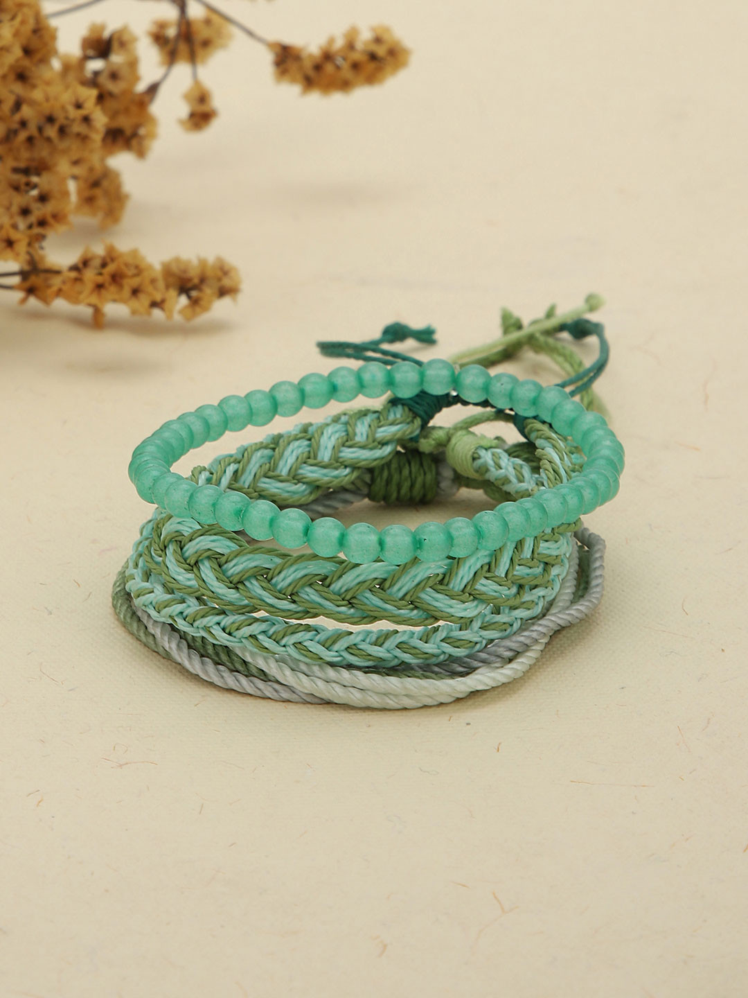 Carlton London Multi Colored Set of 4 Braided Stacking Friendship Bracelet