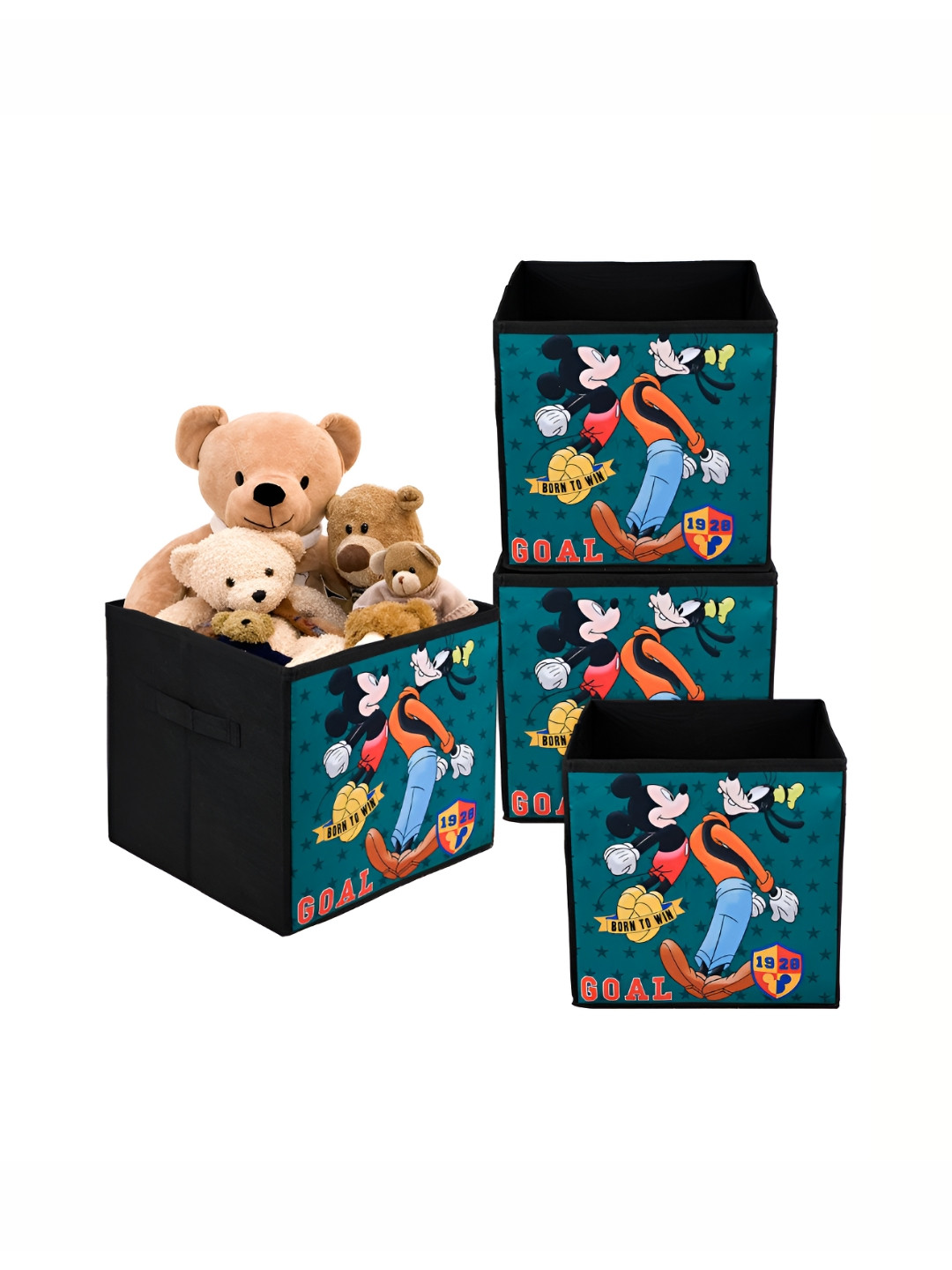 Aura Black & Green 4 Pieces Goofy Printed Storage Box Organisers
