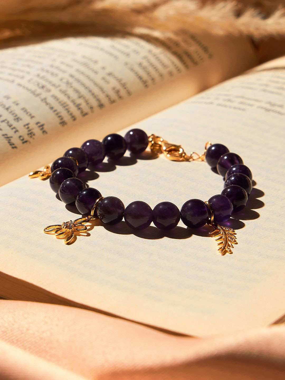 Stone Story By Shruti Sterling Silver Gold-Plated  Amethyst Charm Bracelet