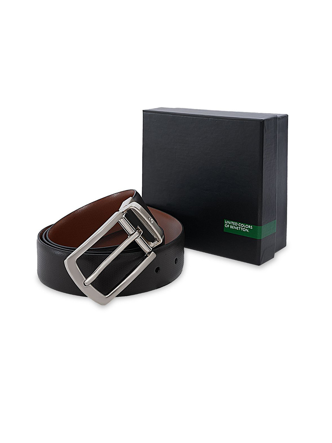 United Colors of Benetton Men Reversible Leather Grain Textured Formal Belt