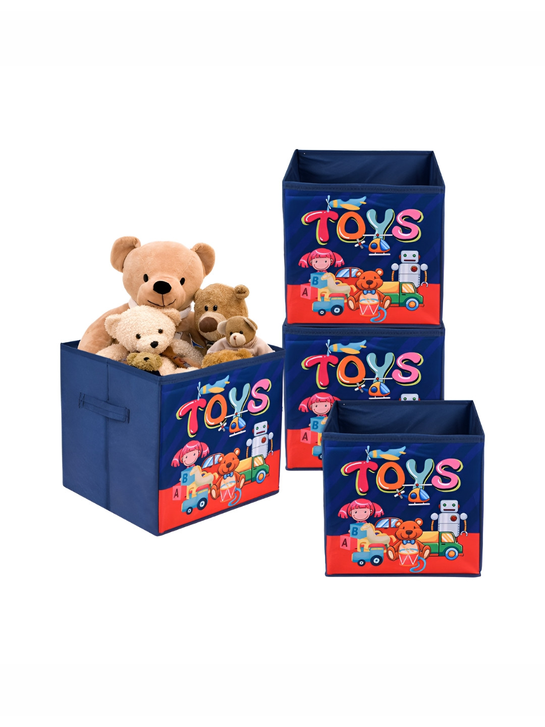 Aura Navy Blue & Red 4 Pieces Printed Storage Box Organisers