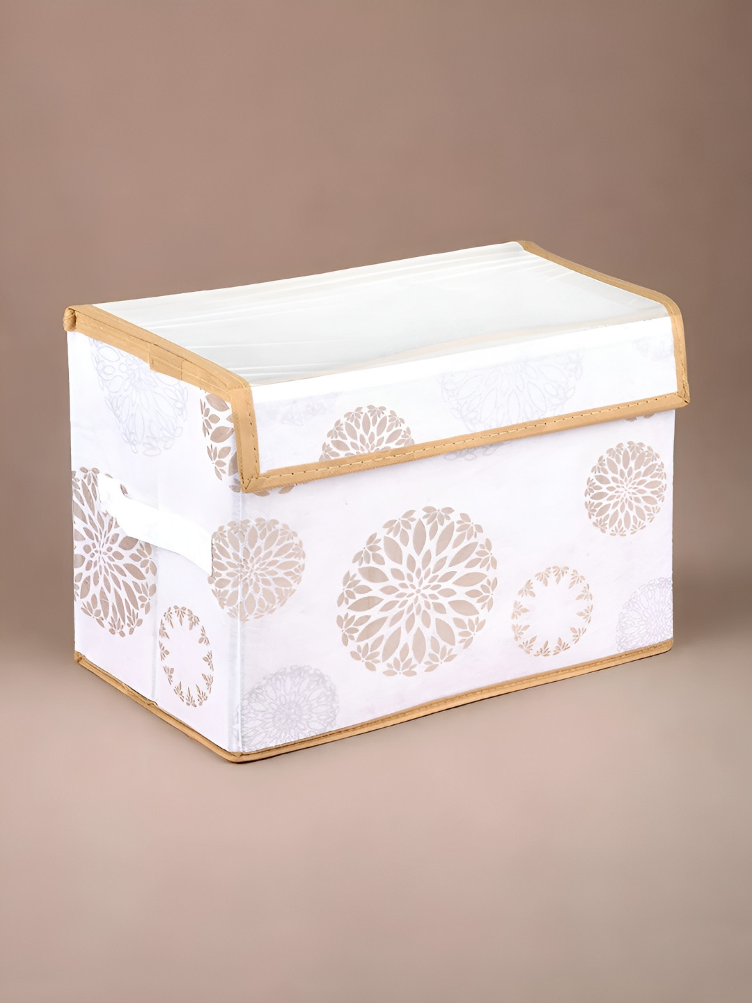 Aura White & Gold Toned Printed Foldable Drawer Box Organiser