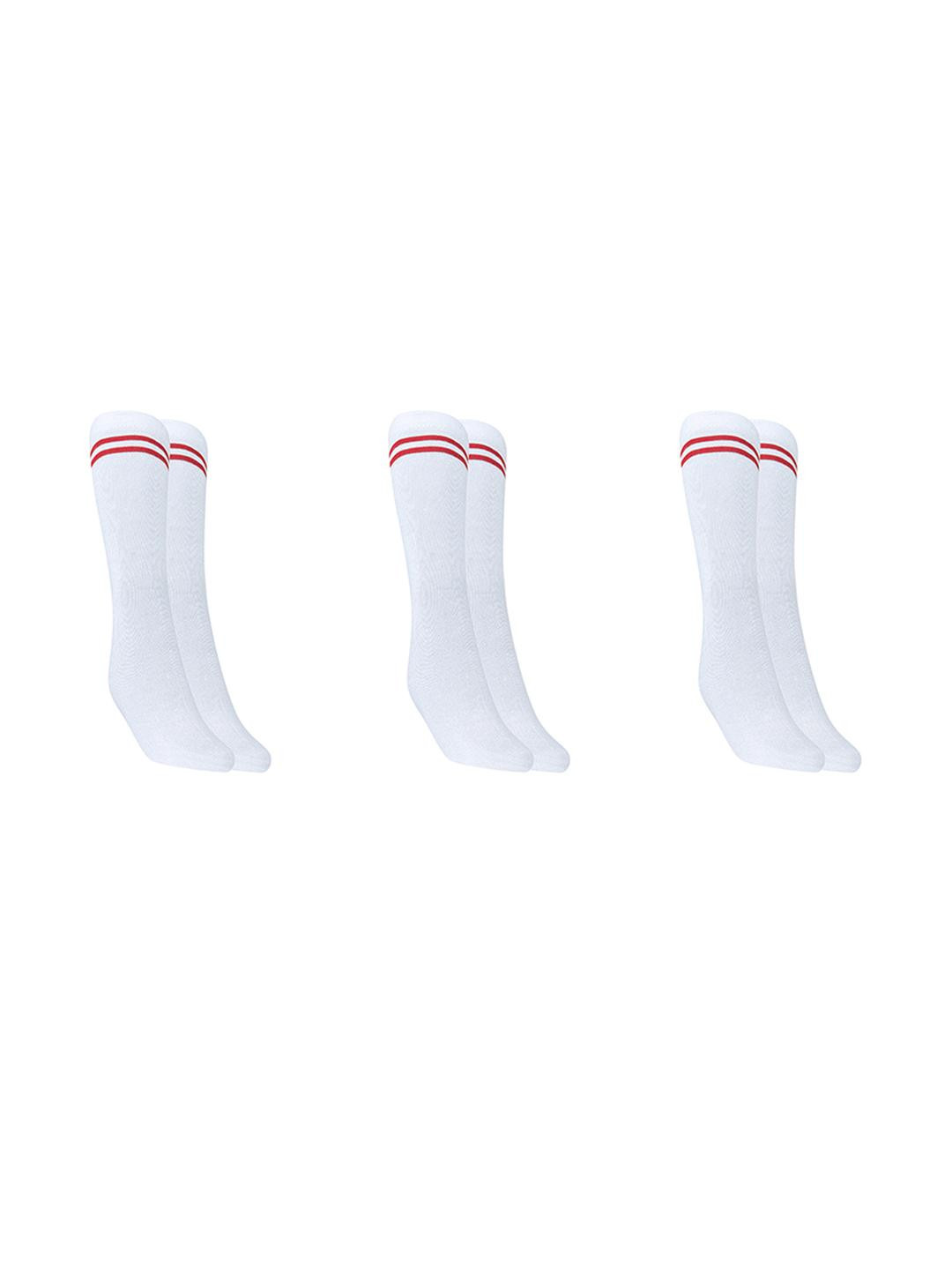 MUKHAKSH Kids Pack of 3 Pairs White with Red Stripes Calf Length Socks