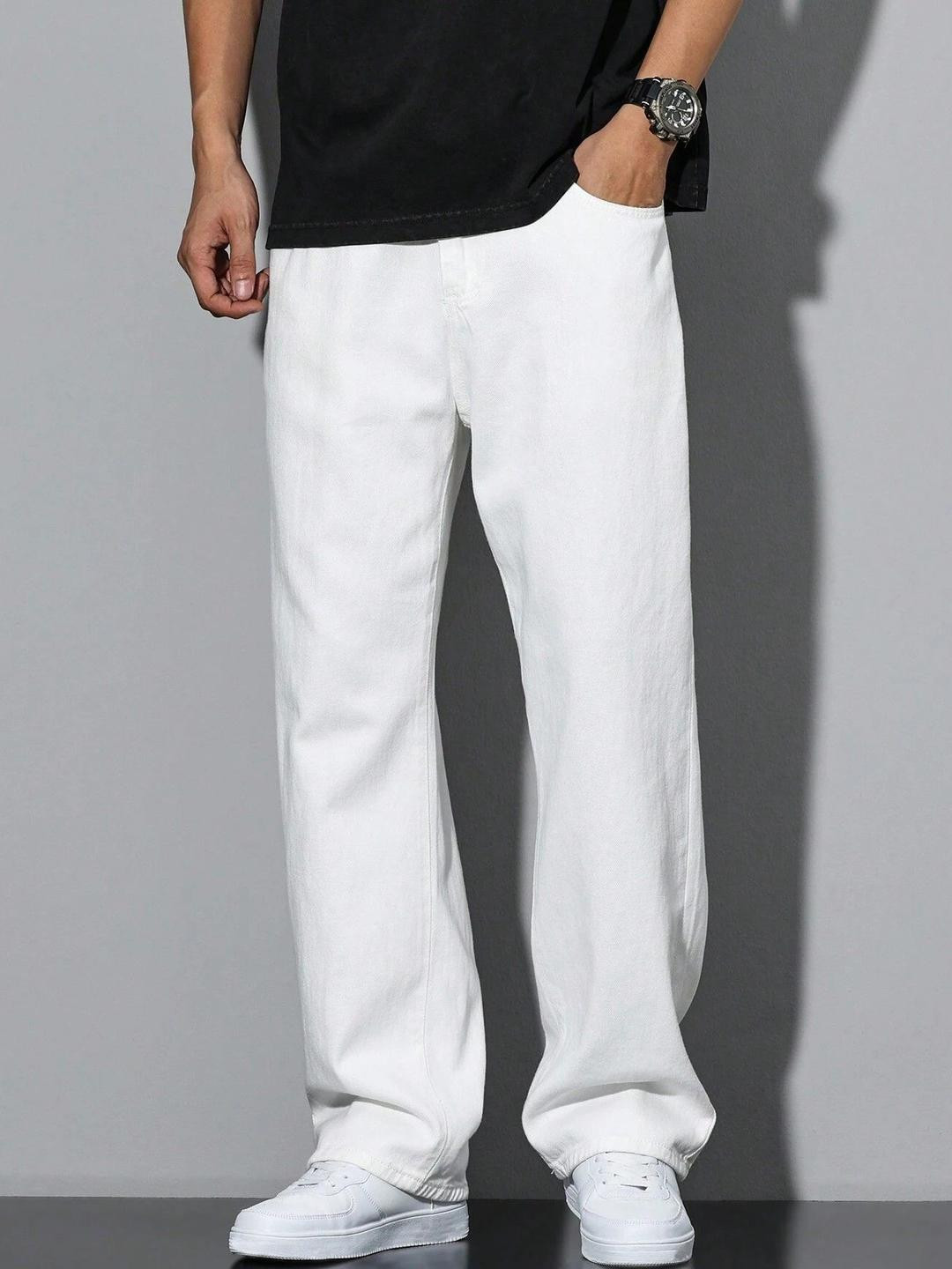Moda Rapido Men Classic Wide Leg Mid-Rise Slash Knee Stretchable Jeans