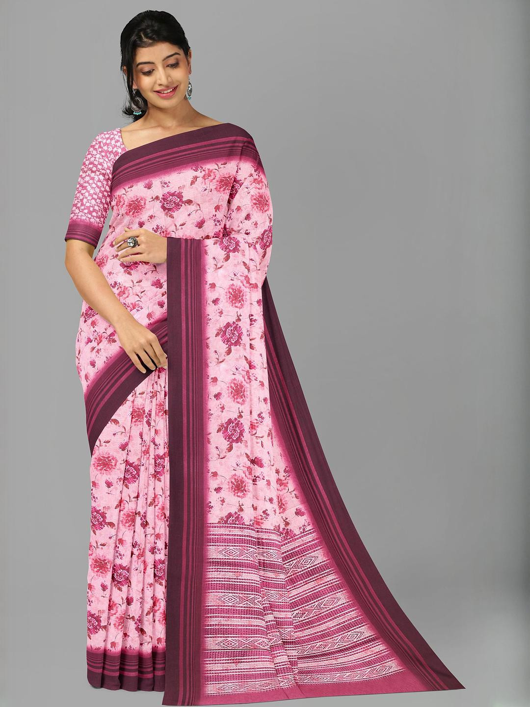 The Chennai Silks Women Floral Printed Pure Cotton Chanderi Sarees