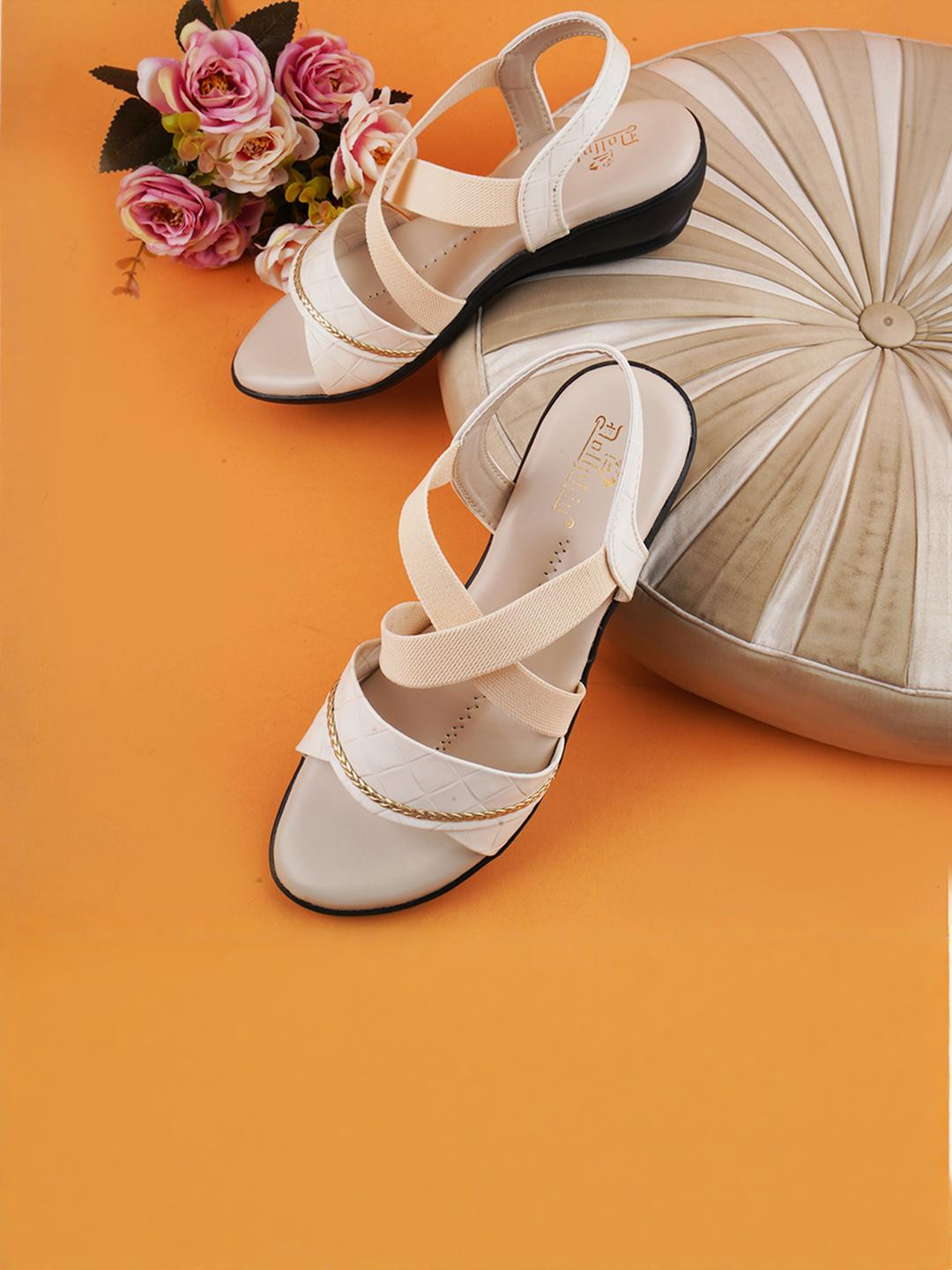 Dollphin Women Cream Wedge Casual Sandals