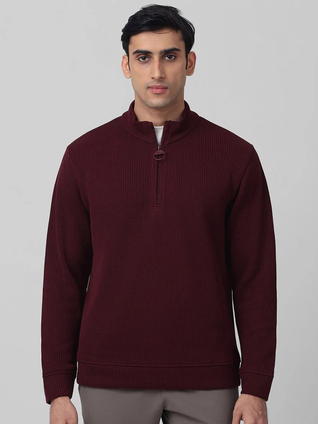 Mufti Men Mock Collar Textured Pullover Sweaters