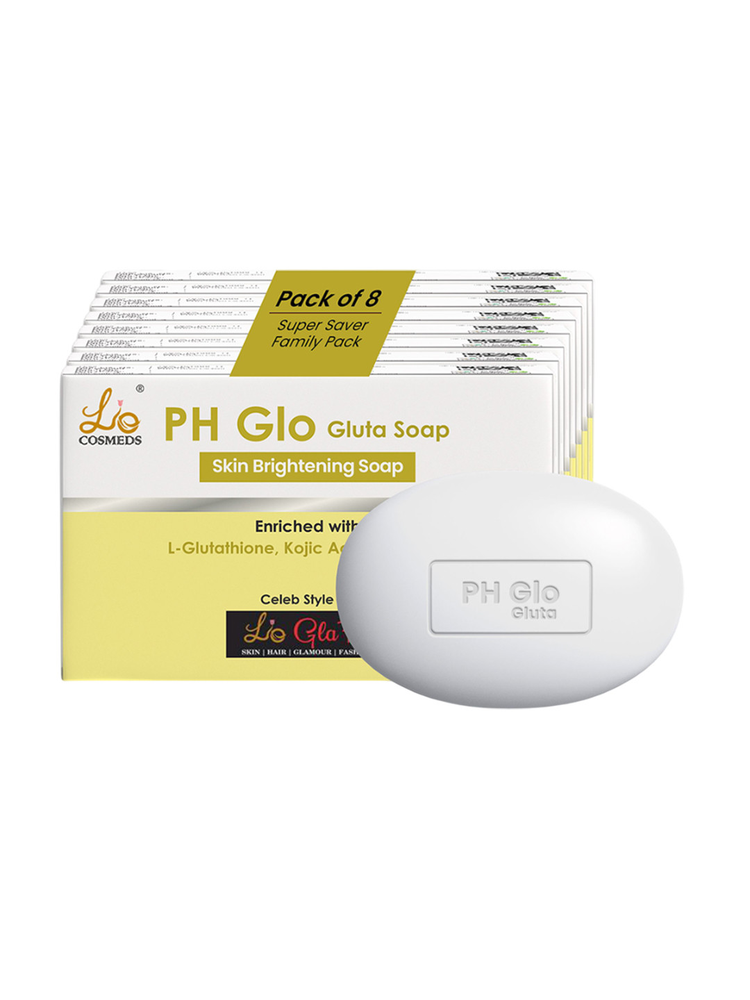 Lio Cosmeds Set Of 8 PH Glo Gluta Soap Enriched With Kojic Acid - 75 g Each