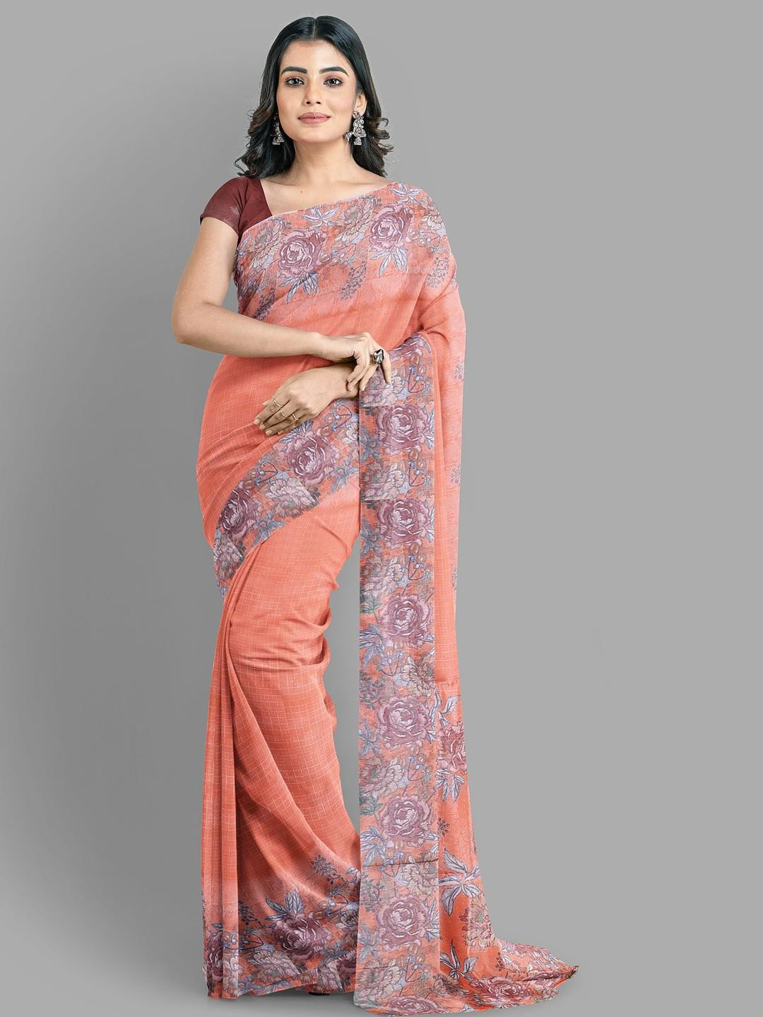 The Chennai Silks Foral Printed Organza Banarasi  Saree