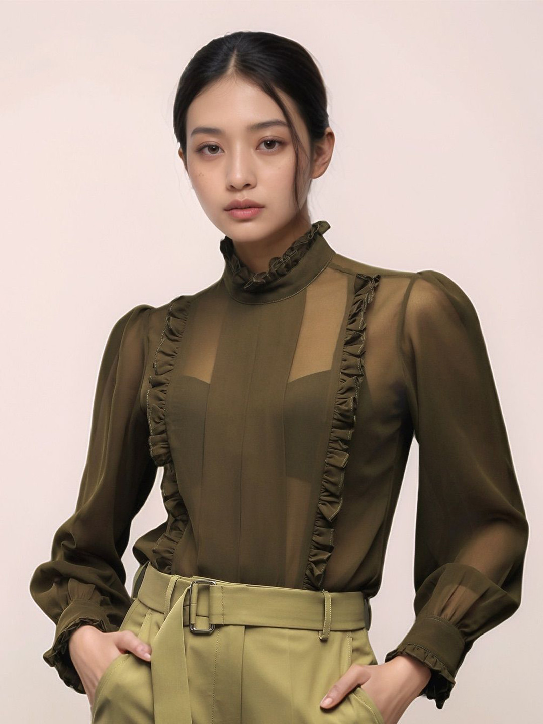 Dheeraj Sharma Women Solid Band Collar Casual Shirt