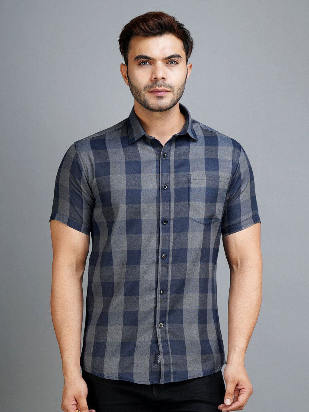 Apuesto India Slim Buffalo Checks Checked Spread Collar Slim Fit Casual Cotton Shirt