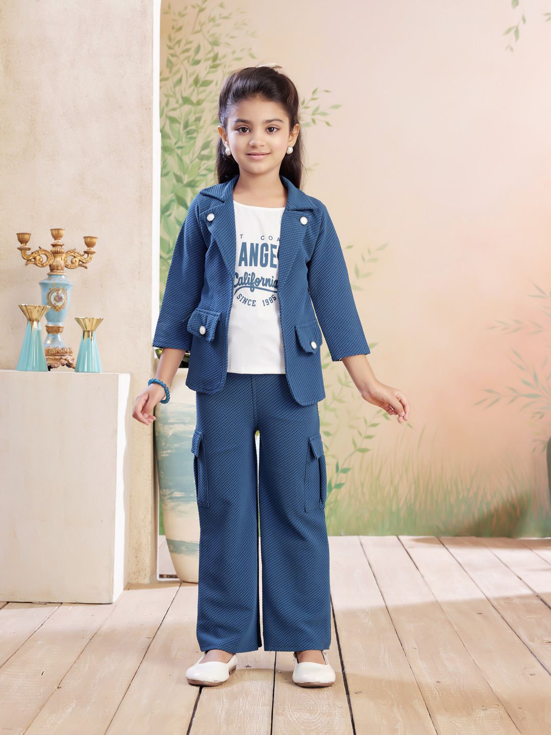 Aarika Girls Printed Coat With Attachable T-Shirt & Trouser