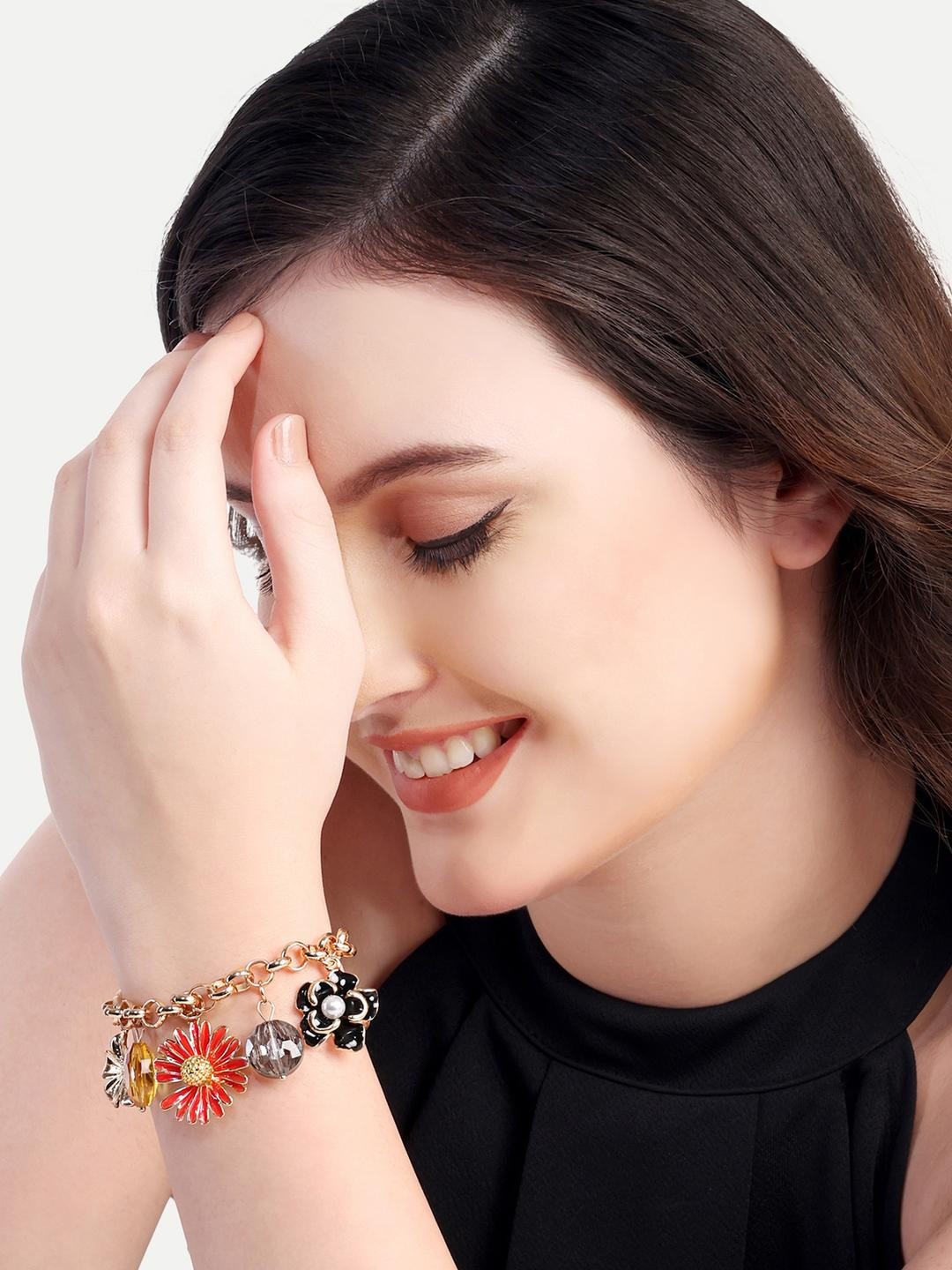 CROWN NINE Women Gold-Plated Alloy Artificial Stones & Beads Bracelet