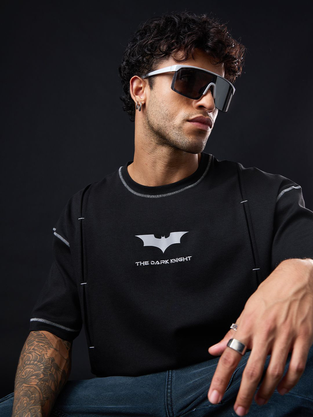 The Souled Store Men Oversized Batman Black Tshirts