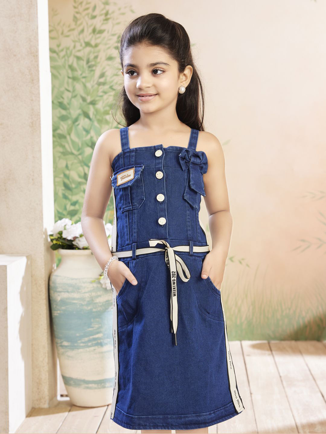 Aarika Girls Belted Sleeveless Denim Pinafore Dress