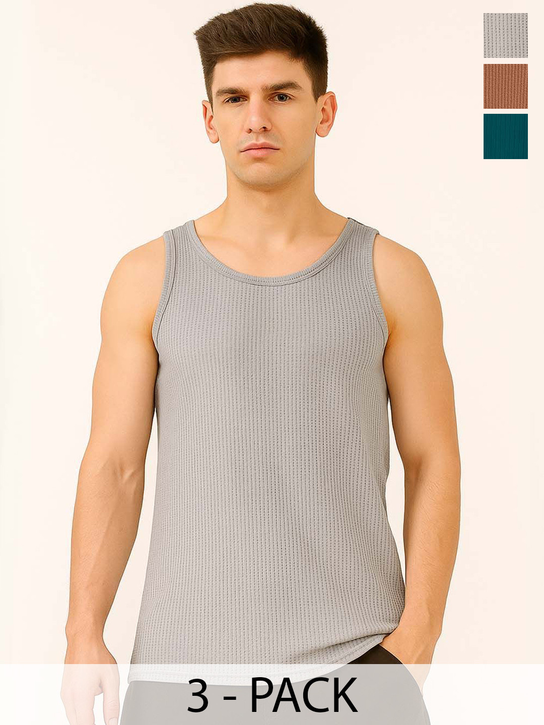 Organic Chics Pack Of 3 Textured Cotton Innerwear Vests