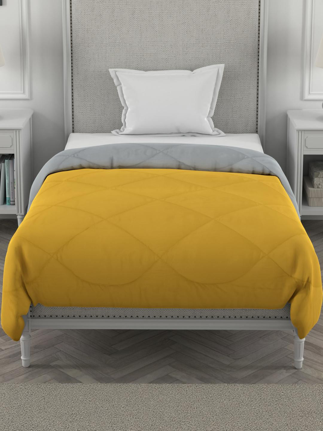 Myntra Elegant Homes Yellow & Grey Microfiber 210 GSM Single Bed Dohar Comforter