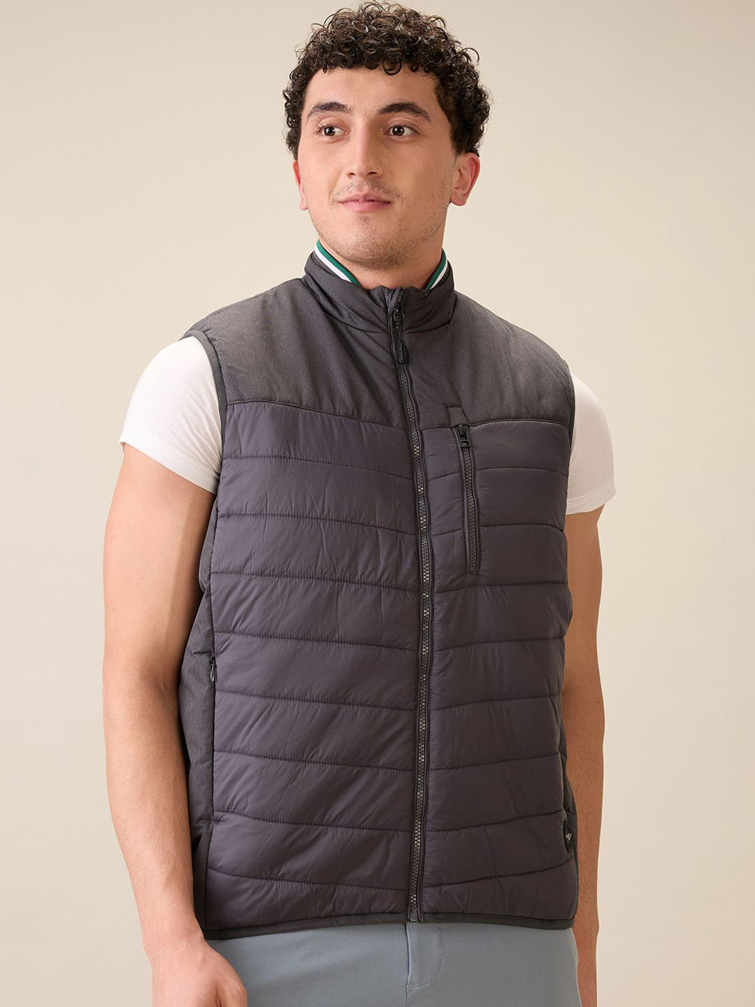 ColorPlus Men Mock Collar Solid Casual Gilet