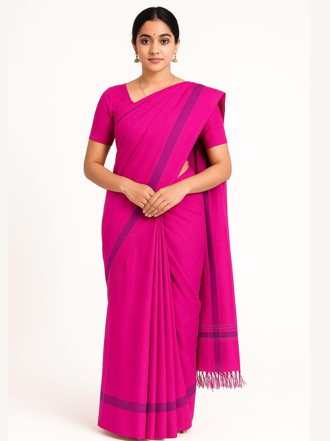 Silakaari Pink Pure Cotton  Sarees