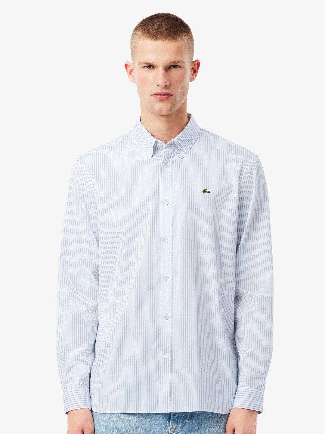 Lacoste Men Vertical Striped Button-Down Collar Pure Cotton Regular Fit Casual Shirt